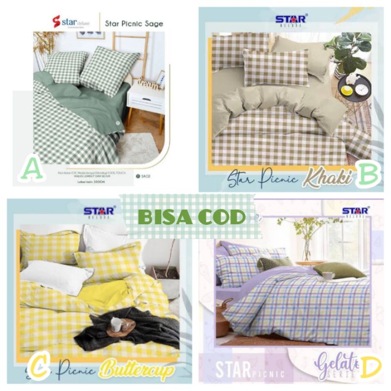 PREORDER SPREI KATUN LOKAL CVC ASLI / Sprei Star Picnic Kotak Kotak / Abstrak Minimalis Modern Scand