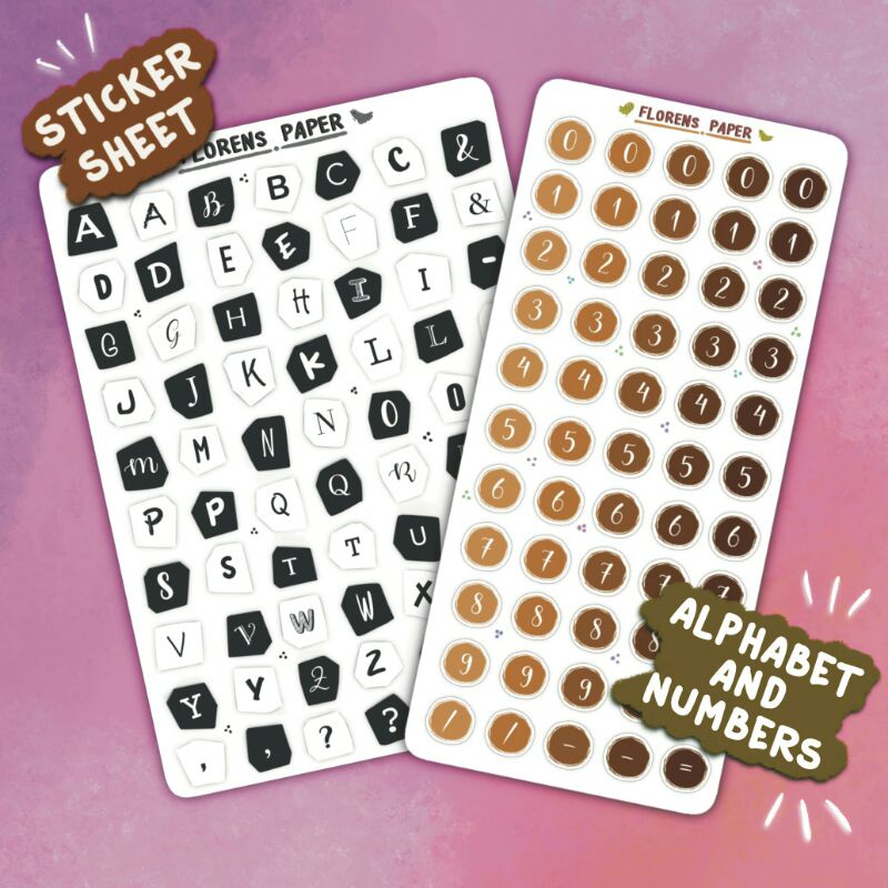 

Sticker Sheet Alphabet and Numbers/ Huruf dan Angka - Stiker Aesthetic Lucu Murah Jurnal Deco Vintage