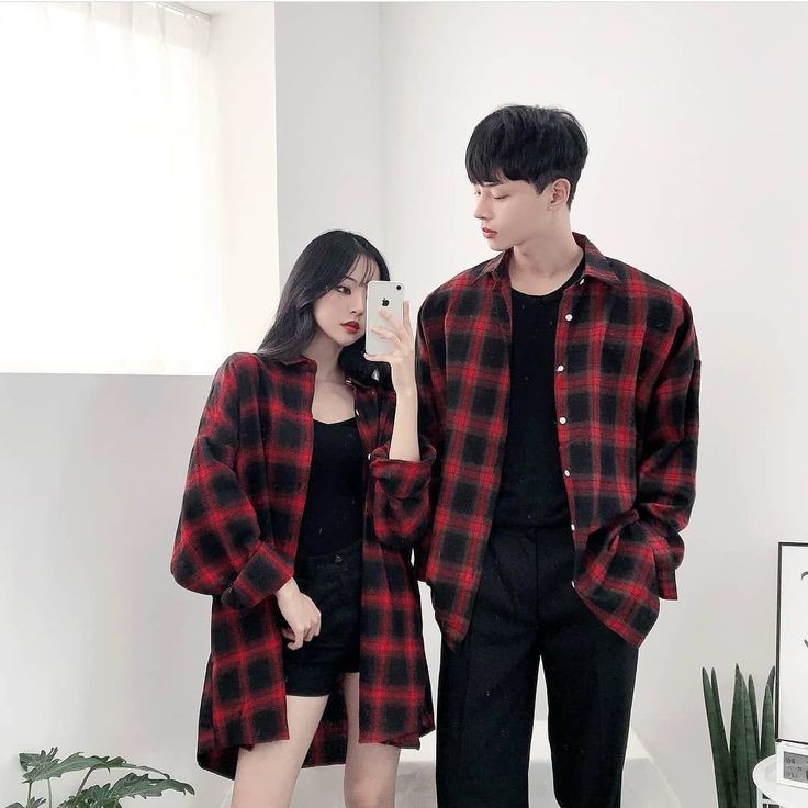 Jiwoo Couple Set - Kemeja Flanel Couple 2 Pcs Motif Kotak Kotak - Baju Pasangan