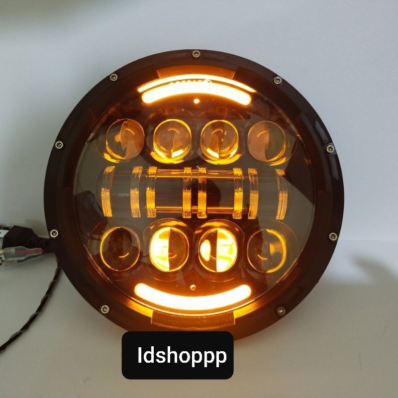 Lampu LED daymaker spider Lensa cembung senja putih dan kuning 7 inch 18 mata led