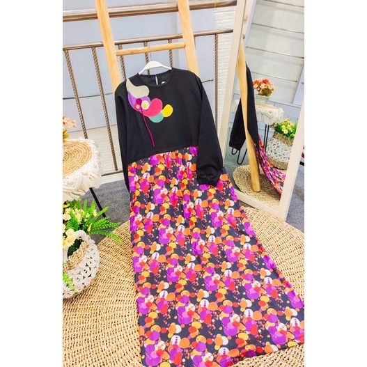 Gamis Atalla 16 orange | dress polos | dress motif | gamis motif | gamis bordir |