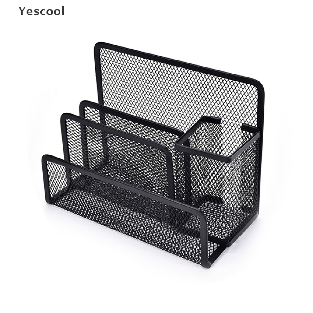 Yescool 1pc Rak Mesh Hitam Organizer Holder Kertas File Surat Untuk Meja Kantor