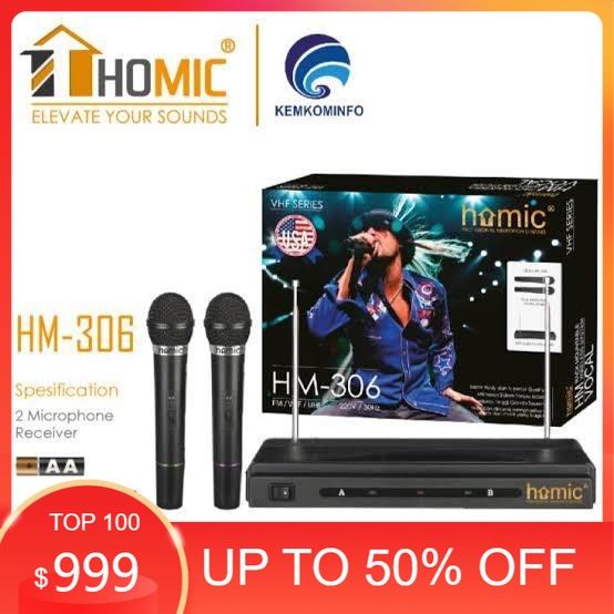 Mic Microphone HOMIC Double Wireless HM-306 HM-306 VHF Series//MIC KARAOKE//MIC WIRELESS HOMIC HM-30