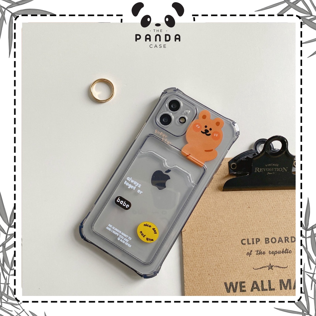 [TPC] BLACK Wallet Case BEAR Card Holder Phone Case IPHONE 6 6S 7 8 PLUS X XS MAX XR 11 12 13 MINI PRO MAX IP026