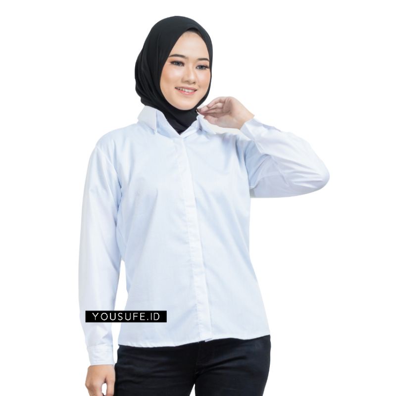 Baju Atasan Kemeja Kemeja Basic Putih Wanita Cewek Lengan Panjang Atasan Polos Wanita Maroon Army Navy Nude Grey M L XL Banyak Warna