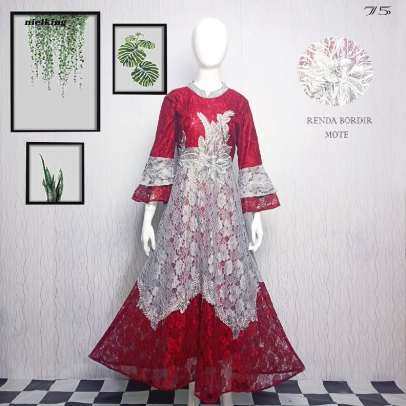 GAMIS BROKAT PESTA RENDA ALESHA BORDIR TEMPEL MOTE MUSLIMAH