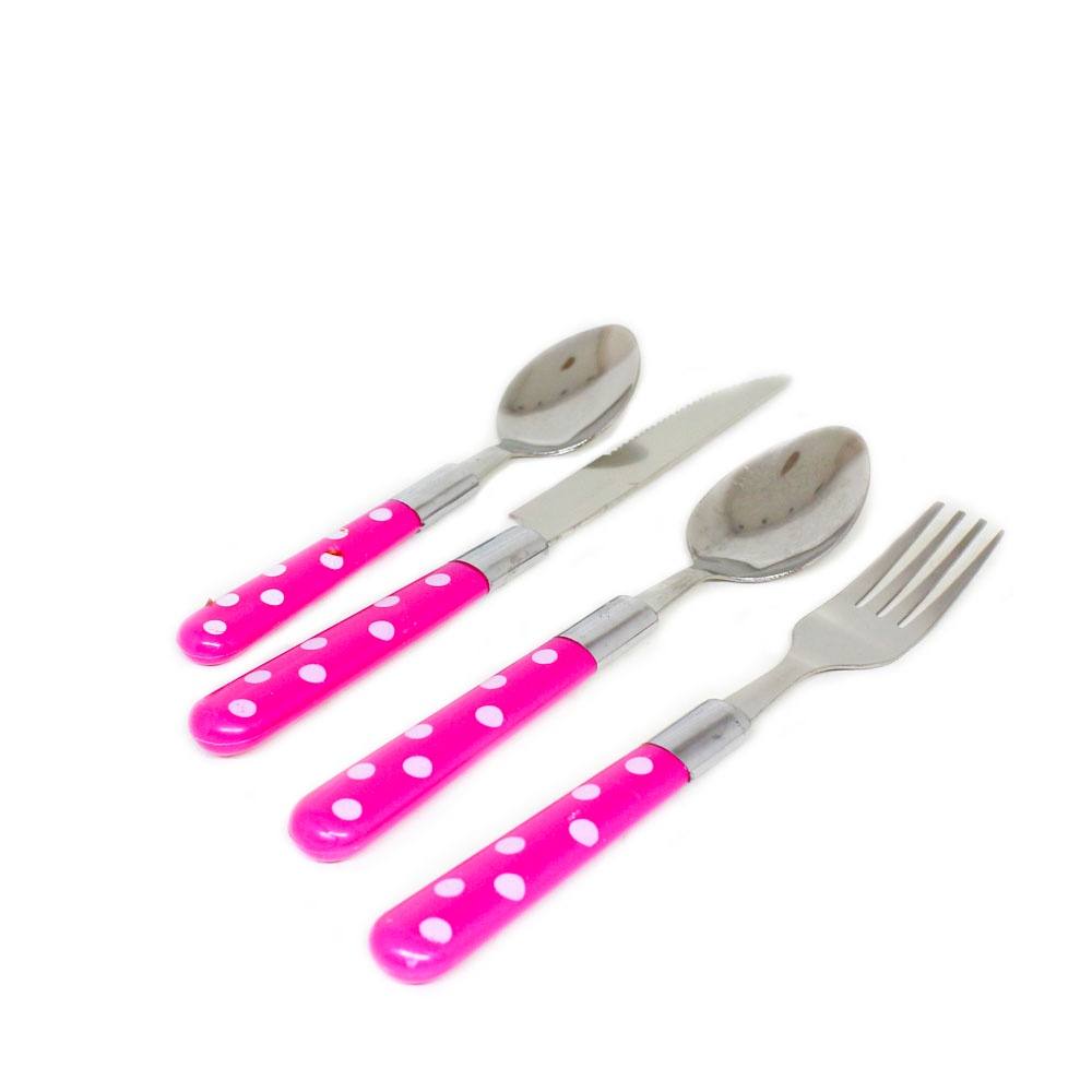 FM - Sendok Set Polkadot 24 Pcs + Rak Stainless / sendok makan set garpu pisau stainless