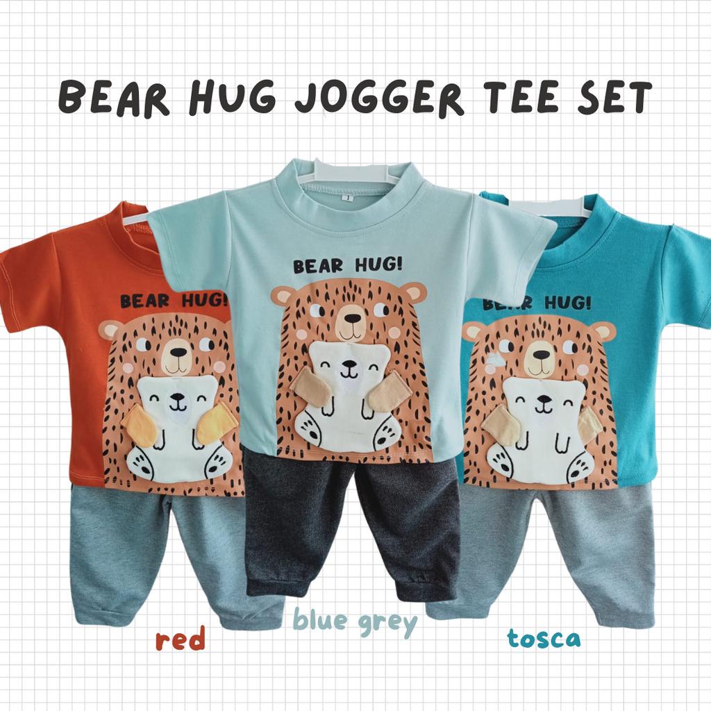 setelan jogger anak laki laki balita 1 2 3 tahun setelan kaos anak jogger celana panjang cowok BEAR hug jogger set kaos lengan pendek