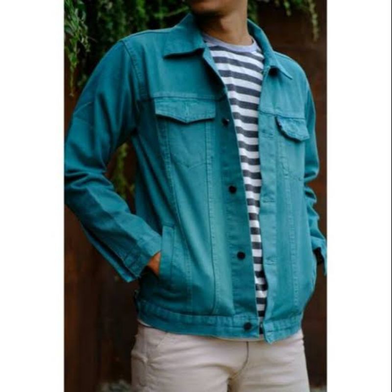 Jaket denim pria hijau tosca terbaru