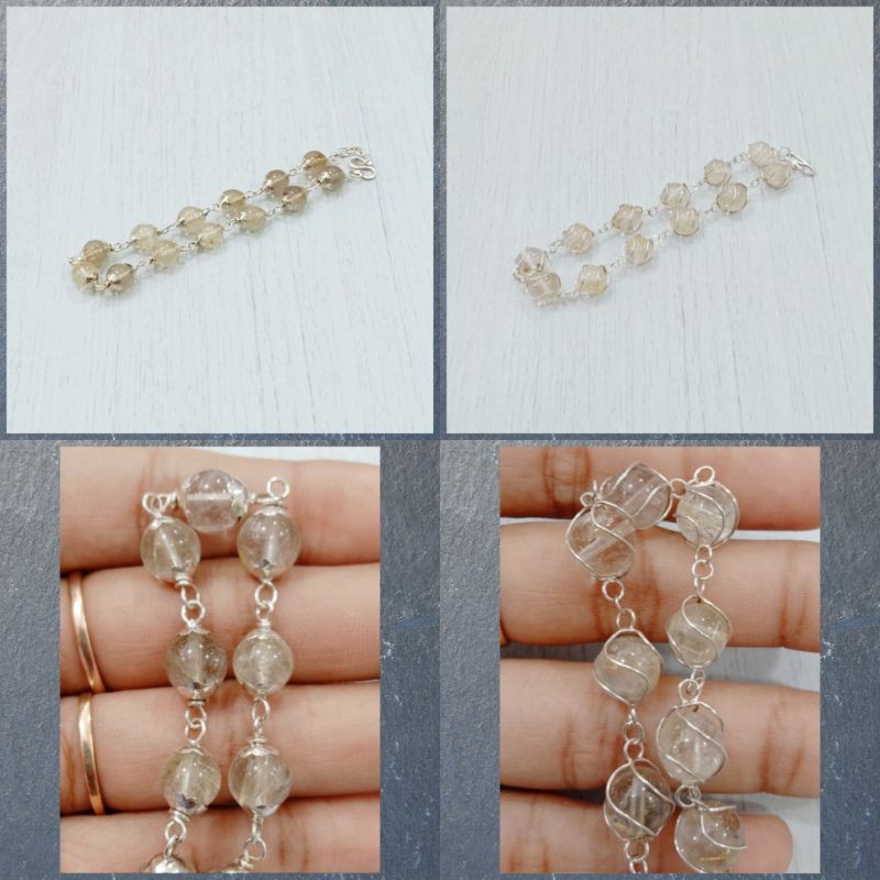 Gelang Perak Batu Kecubung Serat Emas / Rambut Sedana