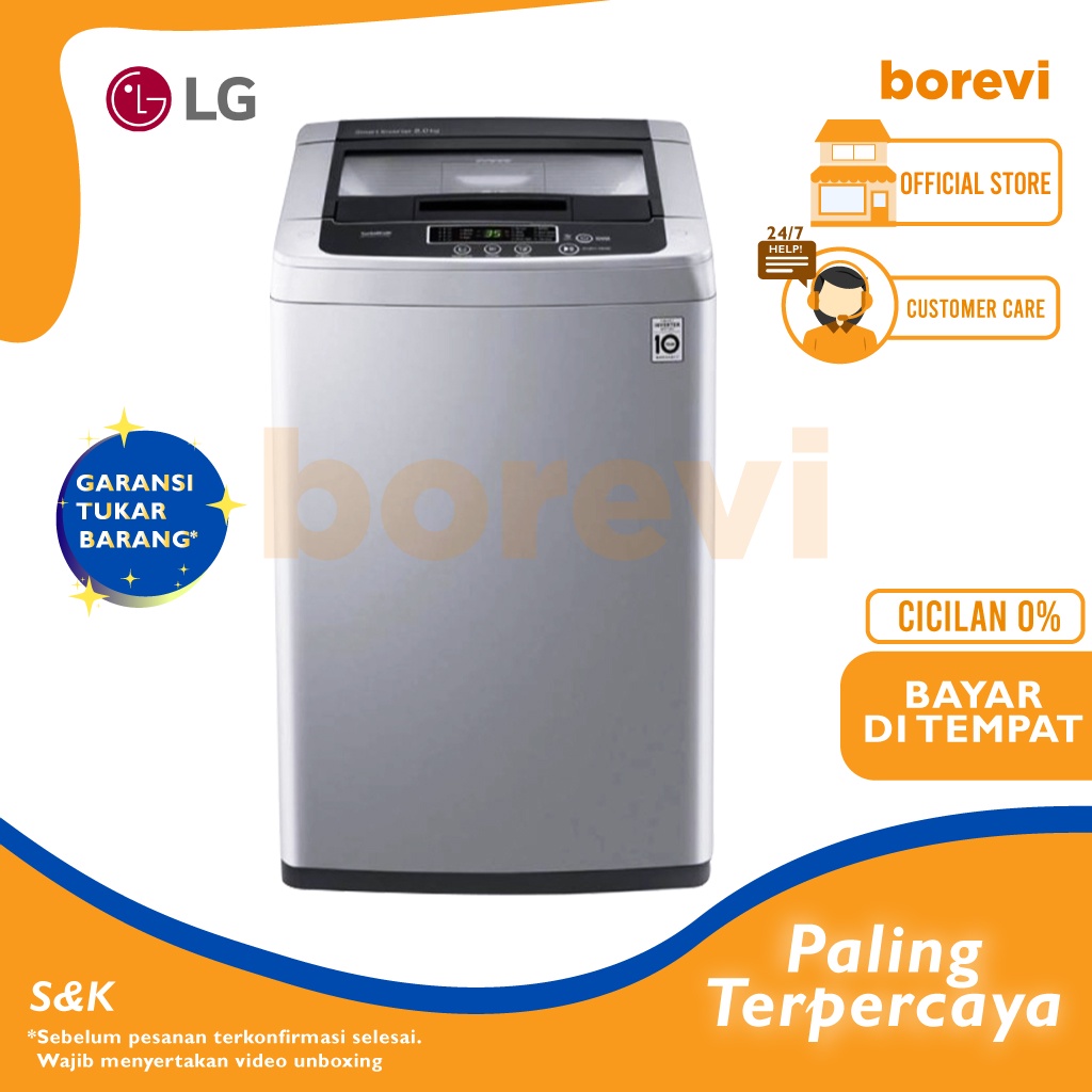 MESIN CUCI LG T2108VSPCK - MESIN CUCI 1 TABUNG TOP LOADING LG 8 KG
