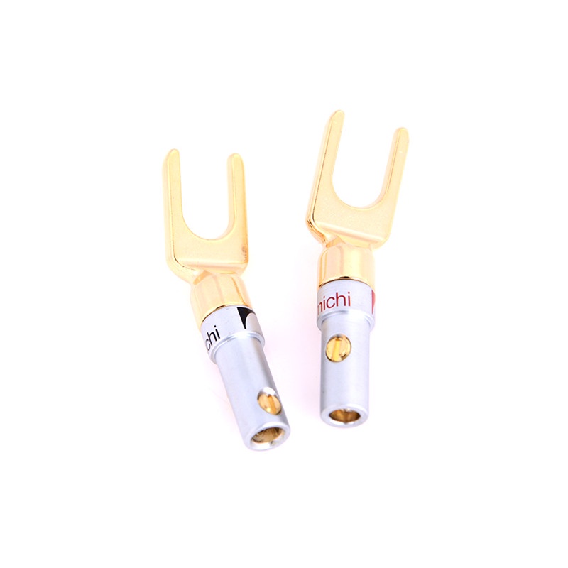 【Theredsunrisesiwy.id】New 2pcs Copper Gold Plated Speaker Banana U Fork Y Spade Plug Wire Connector