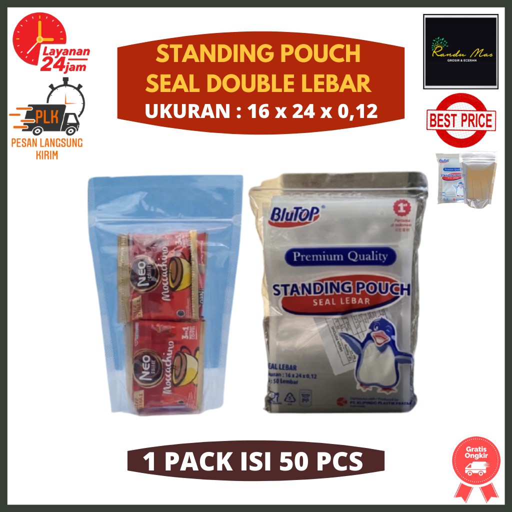 Plastik Standing Pouch Murah 16x24 Isi 50 Pcs |Plastik Klip Makanan |Plastik Snack Lebaran| Ziplock