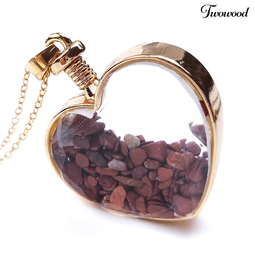 Twowood Heart Shape Transparent Glass Necklace Pendant Alloy Natural Stone Wish Bottle Pendant Charm Gift