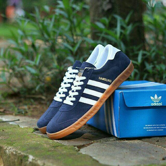 Sepatu Adidas Hamburg Navy White Sneakers Kets Sekolah Kuliah Kerja Kado hadiah Ultah Pria cowok