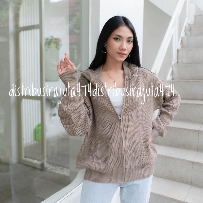 JAKET SWEATER HOODIE RAJUT OVERSIZE RESLETING TEBAL