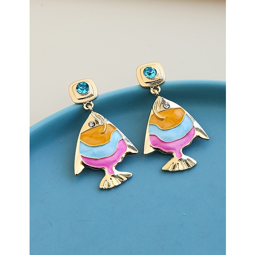 LRC Anting Tusuk Fashion Color Alloy Diamond Goldfish Stud P58692
