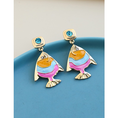 LRC Anting Tusuk Fashion Color Alloy Diamond Goldfish Stud P58692