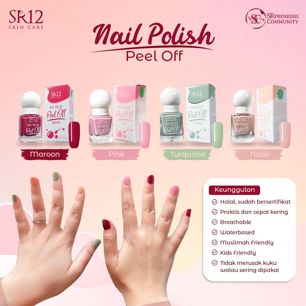 KUTEK SR12 HALAL / NAIL POLISH PEEL OFF / KUTEK KELUPAS WATER BASED NON ALKOHOL / CAT KUKU BPOM