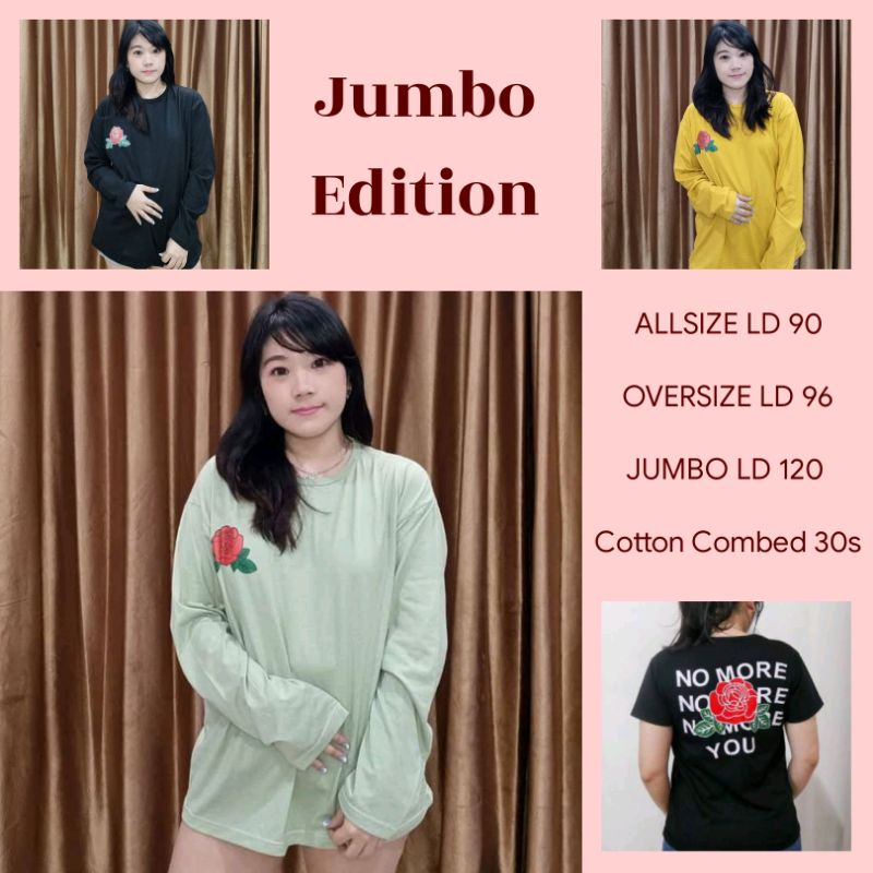Baju Kaos Jumbo Wanita Motif Depan Belakang Lengan Panjang Ld 120 Atasan Kaus Cewek Big Size Ootd Re