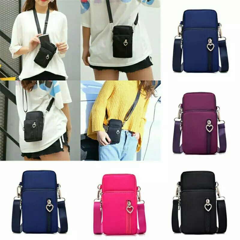 Tas HP Selempang Wanita Lokal Mini Heart Zipper L Size/ Mini Sling Bag ko