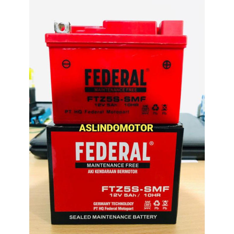 Aki Federal Maintenance Free FTZ5S-BS 12V 5Ah/ 10HR Karisma & Mtr Baru