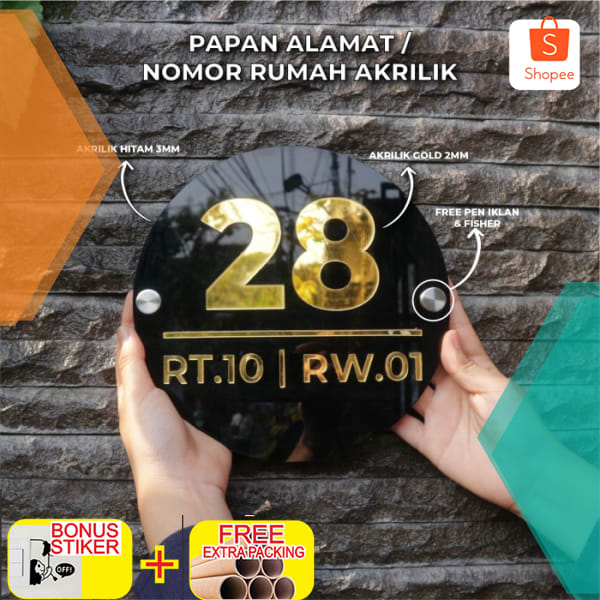 

Papan Alamat / Nomor Rumah Akrilik Modern Gold Miror - DPI - 20x20 Elegan