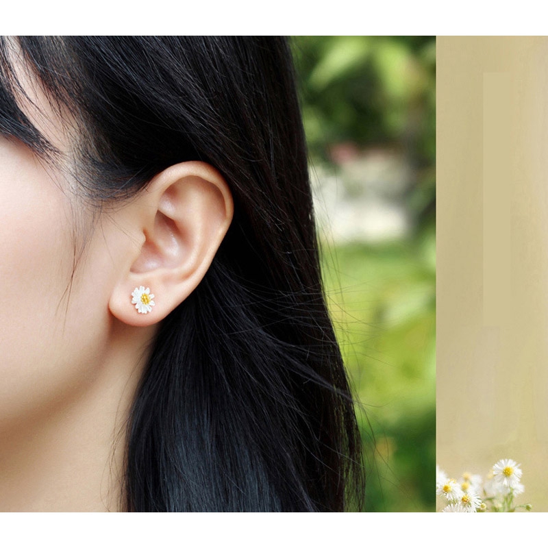 Anting Stud Earrings Fashion Women's Beautiful Flower Earring Silver Jewelry Sexy Girl Jewelry