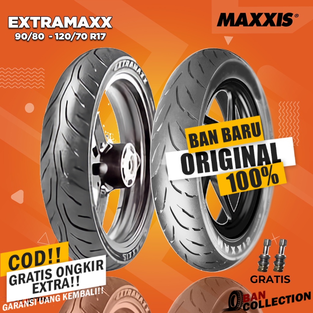 Paket Ban Motor Moge // MAXXIS EXTRAMAXX 90/80 - 120/70 Ring 17 Tubeless ban motor tubles ring 17
