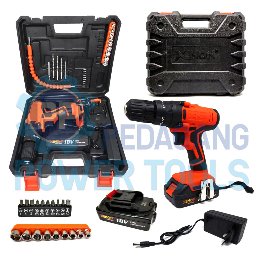 XENON CDID1845 MESIN BOR BETON BATERAI CORDLESS IMPACT DRILL AKSESORIS