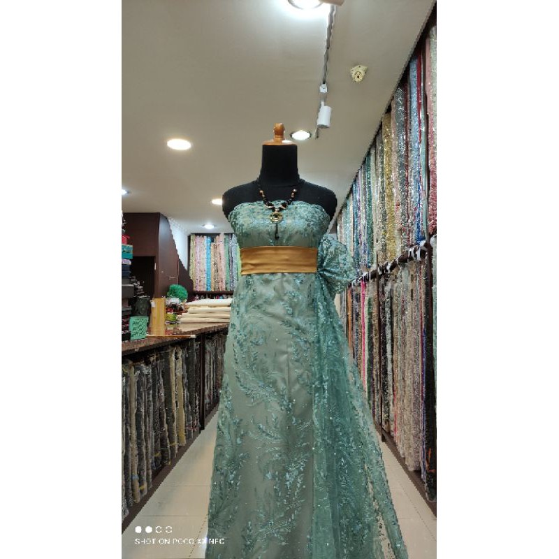 Kain Tile Brokat Kebaya Dress Hijau Mint Teal