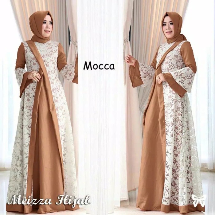 Gamis wanita Gamis Syari Wanita Maxi Dress Semi Gaun Jubah Busana Muslim Muslimah - Mocca putih keki