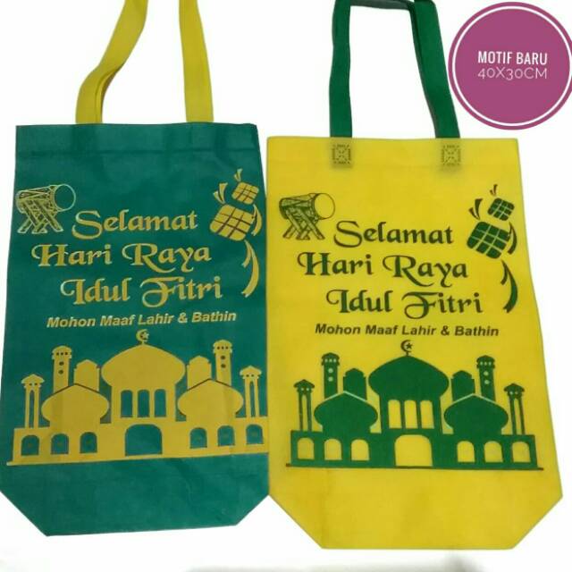 Tas Bingkisan Lebaran Model Jahit Dengan Tapak Bawah Ukuran 30x40 Goodie Bag Idul Fitri Hantaran Hari Raya
