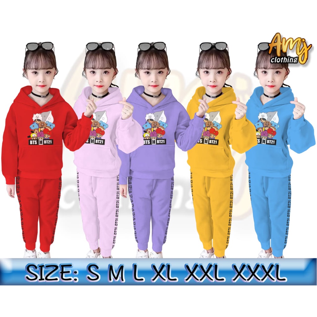 setelan sweater hoodie BTS21 anak perempuan 5 tahun 10tahun