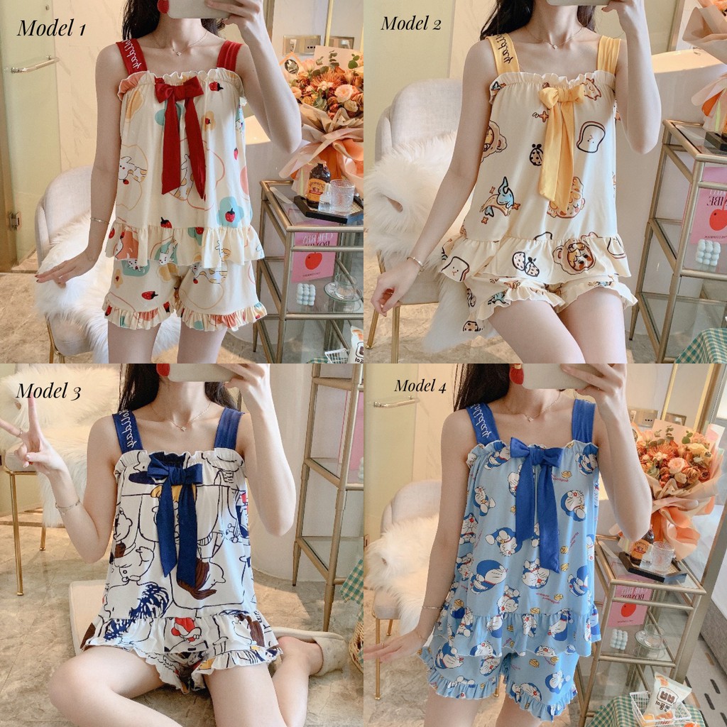 Baju piyama / set baju tidur pita import korea murah BTB030 motif lucu seksi