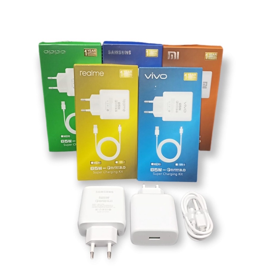 Charger Brand 65W Fast Charging Colokan Micro USB dan Type c charger