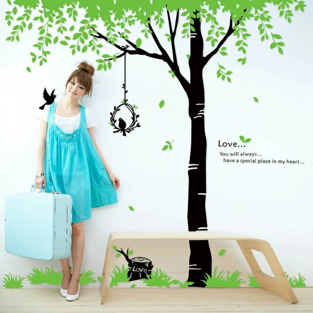 TXXL RELIZA Wall sticker pohon hijau burung BIG GREEN TREE AY719 STIKER DINDING