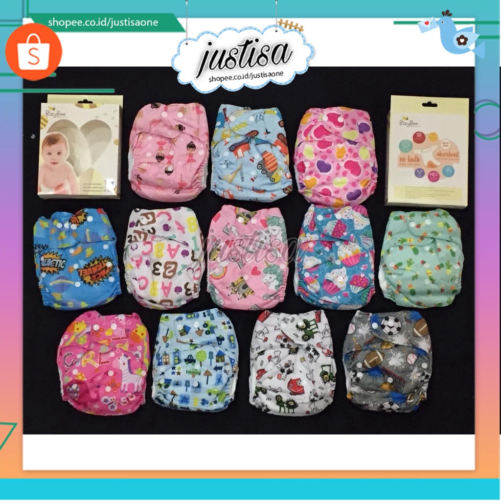 Promo !! Clodi BizyBee/Popok kain bayi Bizy Bee dilengkapi 2 insert Motif