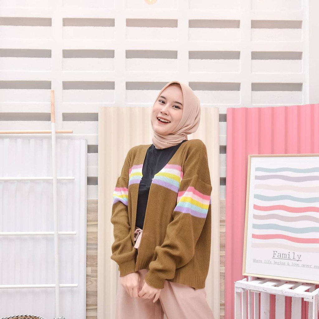 Kardigan Loocy Oversize - Pakaian Wanita - Bahan Rajut - Allsize-RAINBOW CARDI BRONZE
