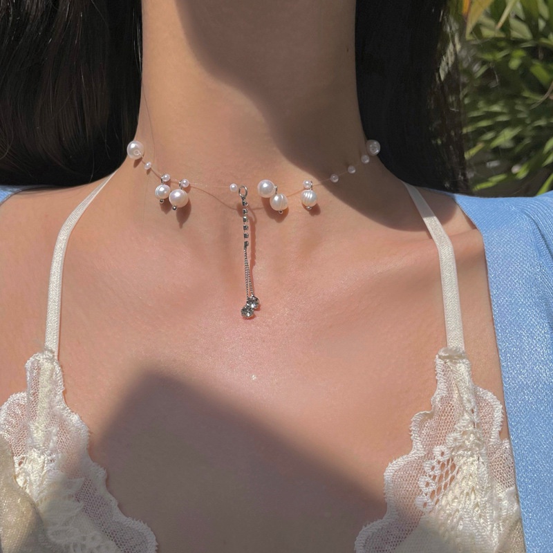 Kalung Klavikula Hias Liontin Mutiara Berlian Gaya Korea Untuk Wanita