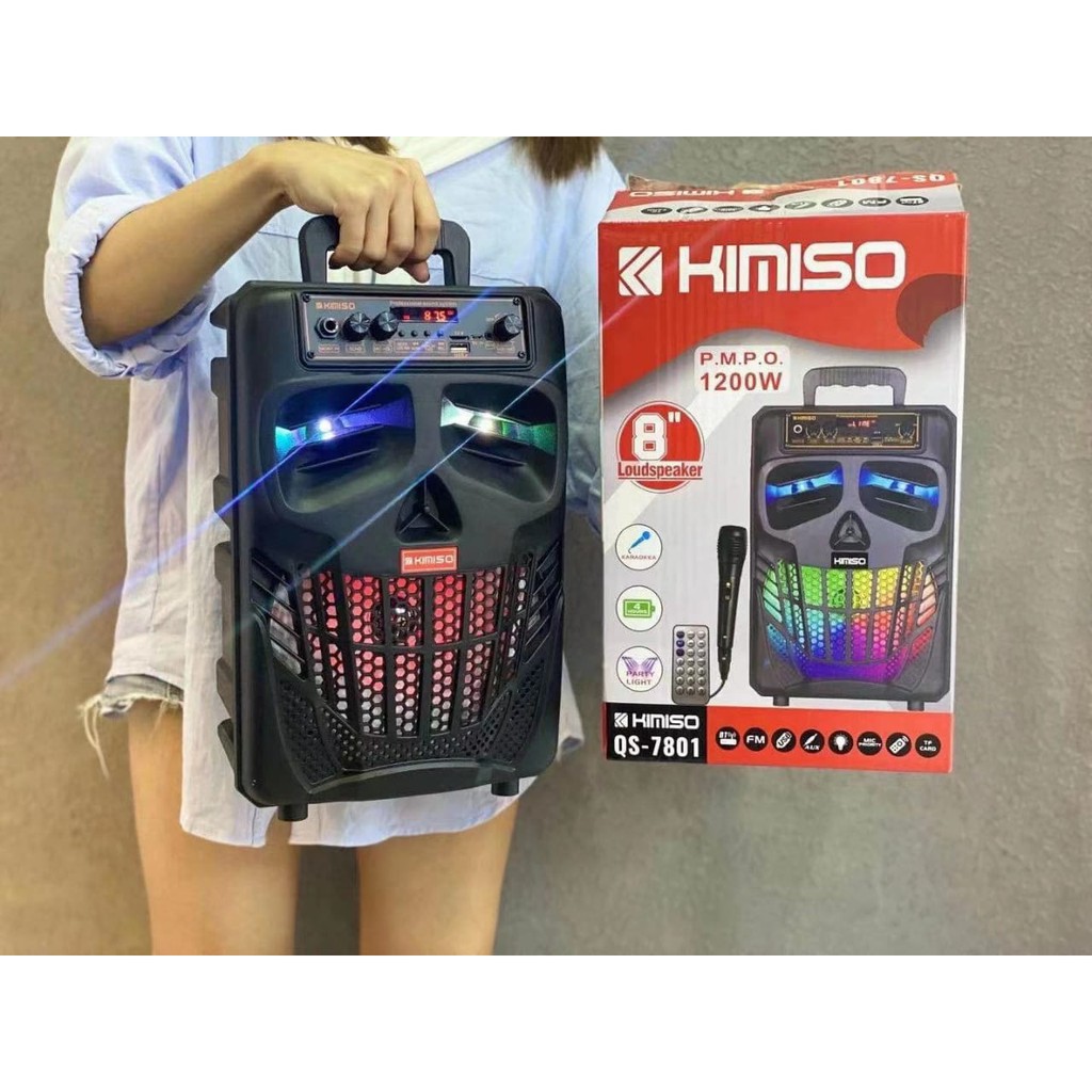 KIMISO Speaker Bluetooth LED QS 7801 8 Inchi Karaoke Portable Wireless QS-7801 8&quot;  Microphone Remote