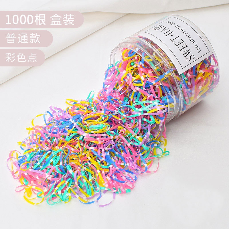 1000pcs/box Color Hair Rope Female Korean Children Cute Disposable Rubber Band Headdress Tie Hair Ring Sweet Heart Jewelry