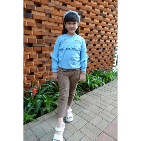 Setelan Anak Perempuan 5 6 7 8 9 10 12 13 Tahun Kaos Panjang dan Celana Linen / Linen Ramie Rufflese