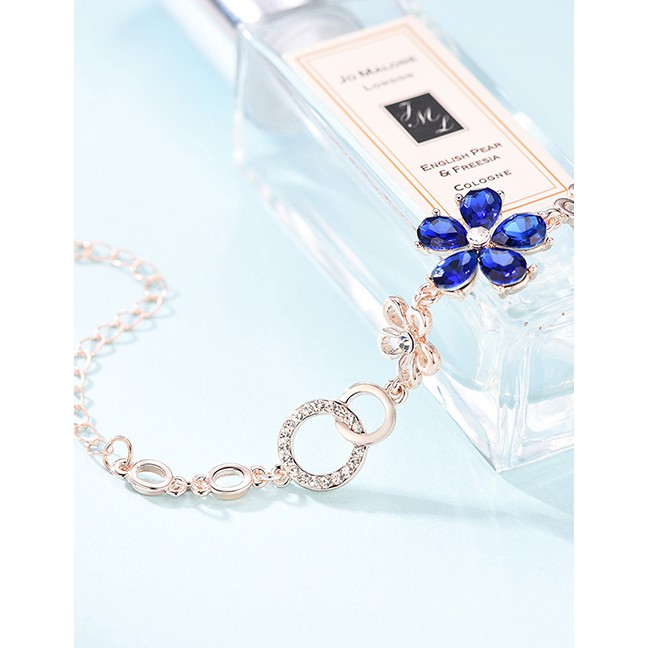 LRC Gelang Tangan Fashion Sapphire Blue Hollow Out Flowers Decorated Bracelet