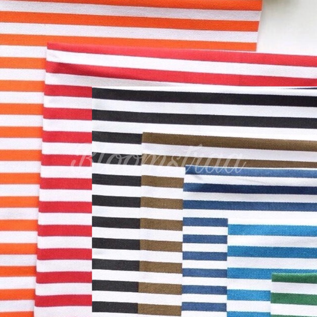 Kain Kanvas stripe canvas meteran motif garis besar biru merah salur