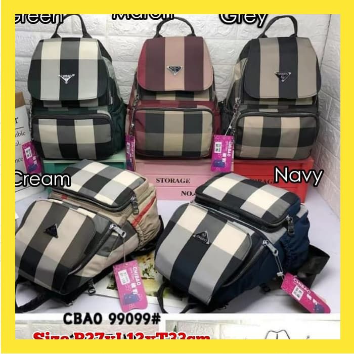 BACK PACK CHIBAO MOTIF TAS RANSEL TUTUP WANITA IMPORT CHIBAO MURAH MOTIF KOTAK FS016