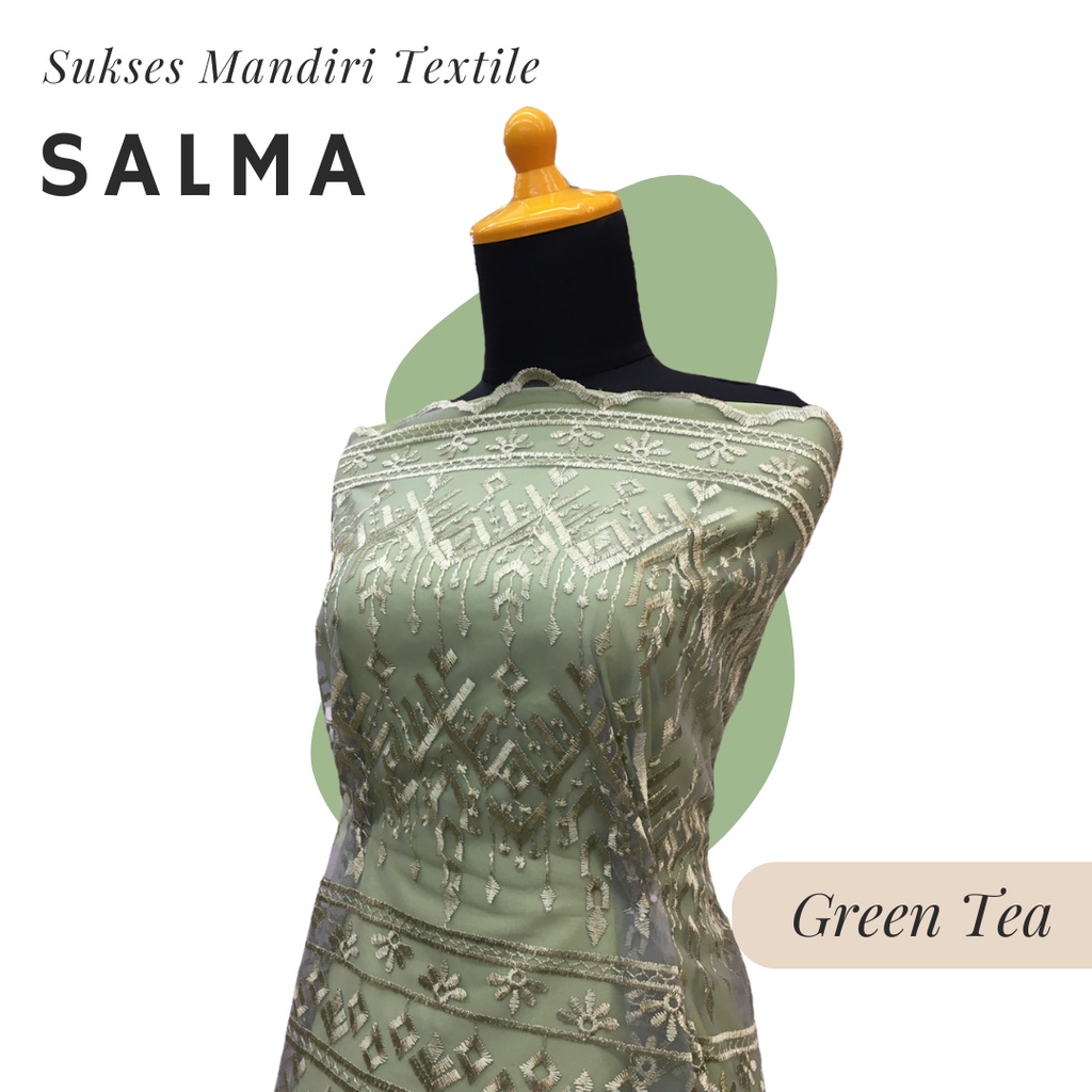 [SALMA] Brokat Brukat Tile Sapto Tribal Premium Mewah Warna Green Tea Hijau | Harga ½ meter = 50 cm 