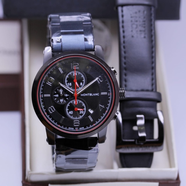 Jam tangan Montblanc rantai crono tgl aktif free tali kulit 4,6 cm - jam tangan Pria berkwalitas