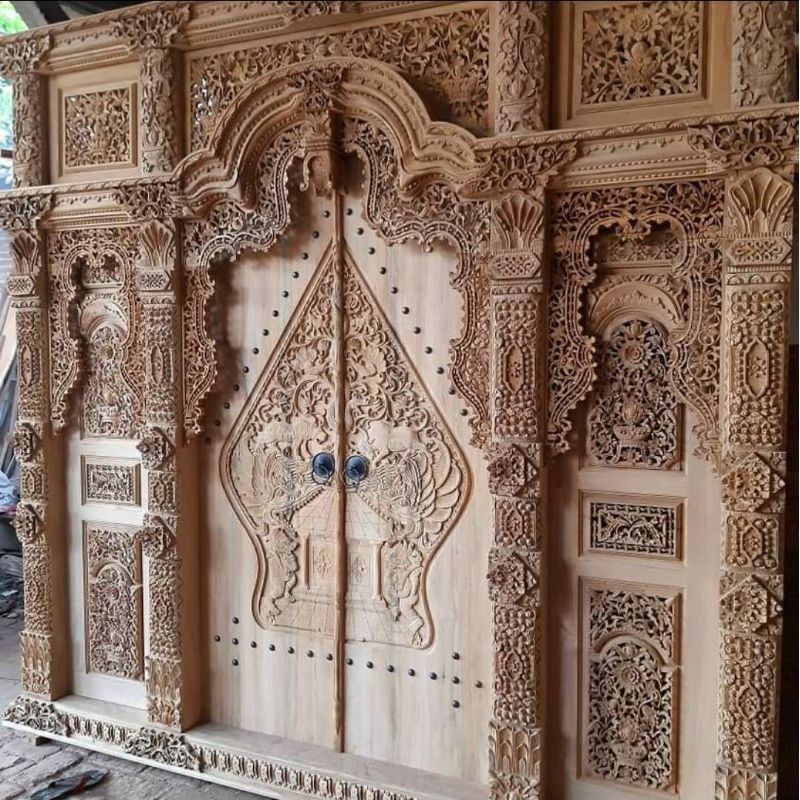 Pintu Gebyok Ukir Jepara Kayu Jati Asli model Wayang (kelir)