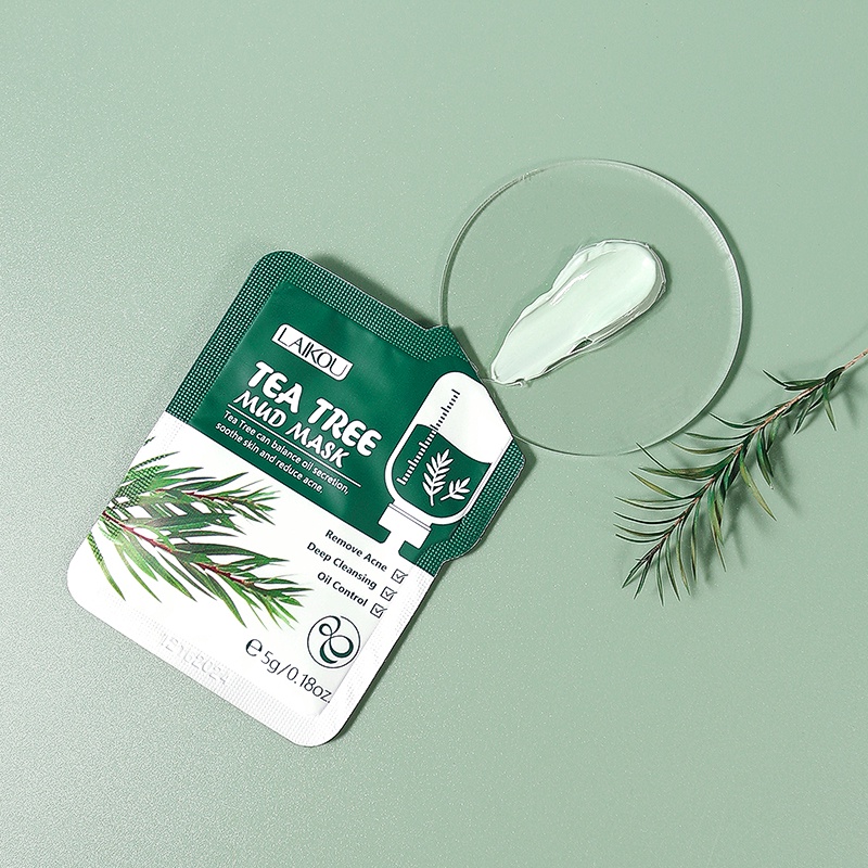 LAIKOU Tea Tree Mud Mask Membersihkan Jerawat Membersihkan Pori-pori 5g